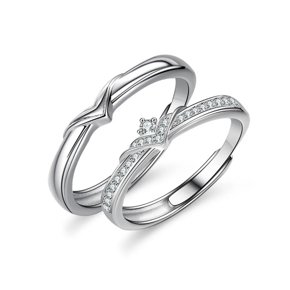 925 Sterling Silver New Woman's High Quality Fashion Jewelry V Shape Crystal Zircon Couple Ring For Man XY0337