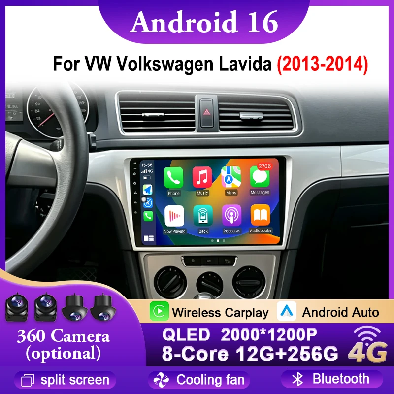 Android 16 For VW Volkswagen Lavida 2013-2014 2K QLED Android Car Radio Multimedia Video Player GPS Stereo CarPlay Bluetooth