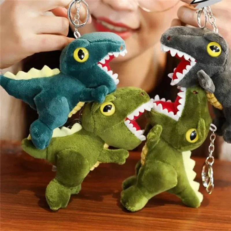 LLavero de peluche de dinosaurio de 14cm para decoración de mochila, juguetes de peluche suaves, colgantes de tigre para niños y adultos, regalo de muñecas de dibujos animados