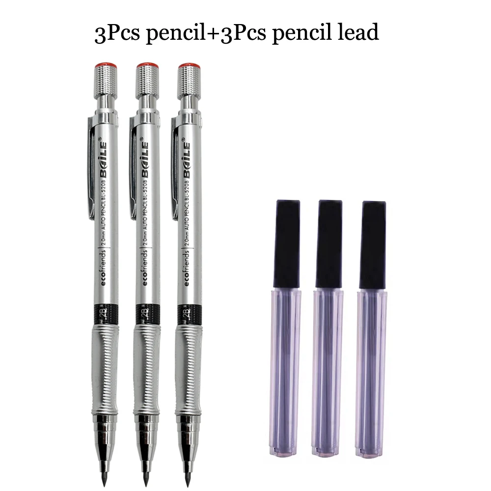 Mechanical Pencil Set 2.0mm with 2B Black/Colors Lead Refill For Writing Sketching Art Drawing Painting School Automatic Pencil