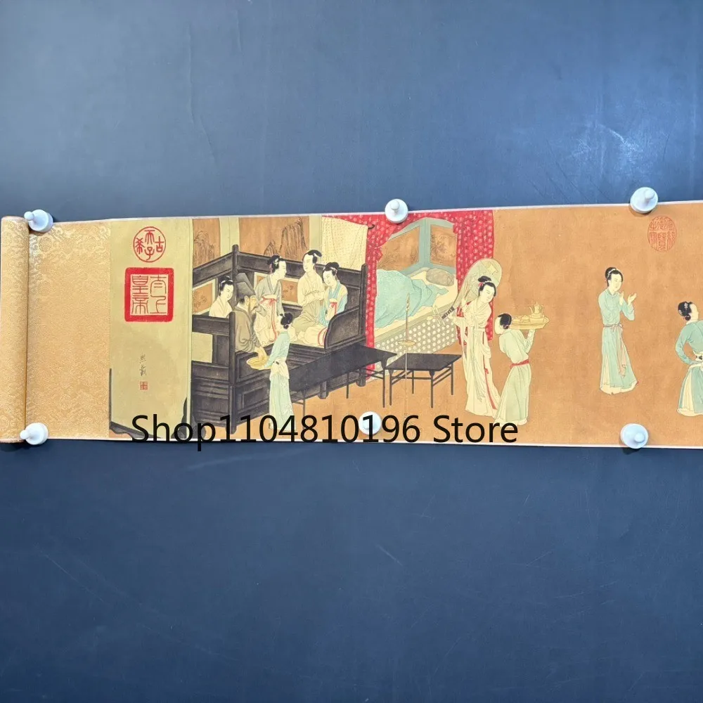 Old Chinese Han Xizai Evening Banquet Scroll Painting, Old Figure Art Collectibl