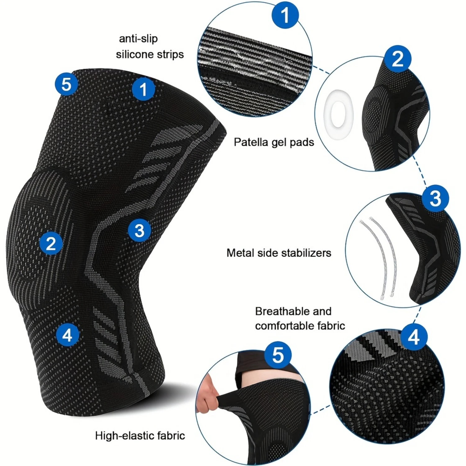 1pc Professional Knee Brace For Men Women, Knee Support With Patella Pad & Side Stabilizers, Compression Knee Sleeve For Weightl