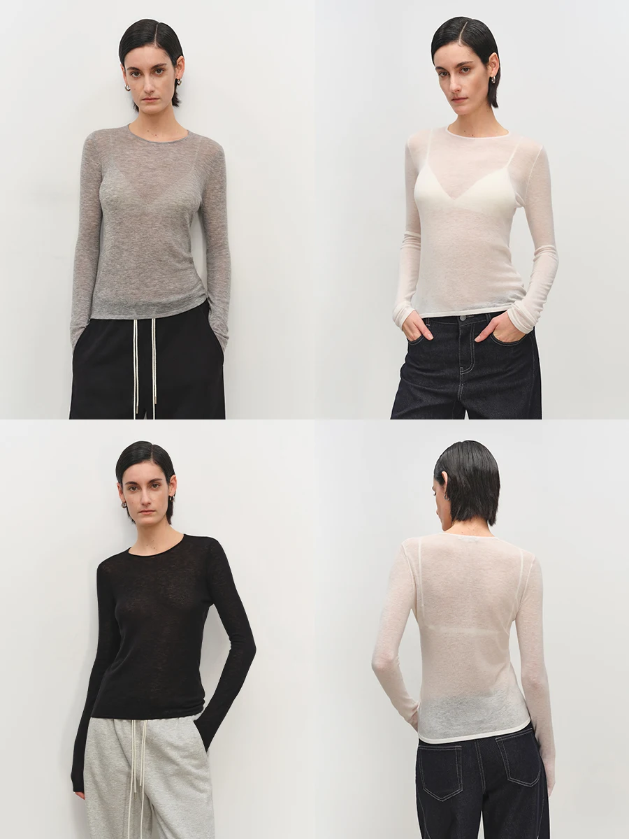 MSBEAST Ultra Soft Soluble Wool Lightweight Long Sve Knitted Base irt Faionable round Ne Layering Top Women's Faion
