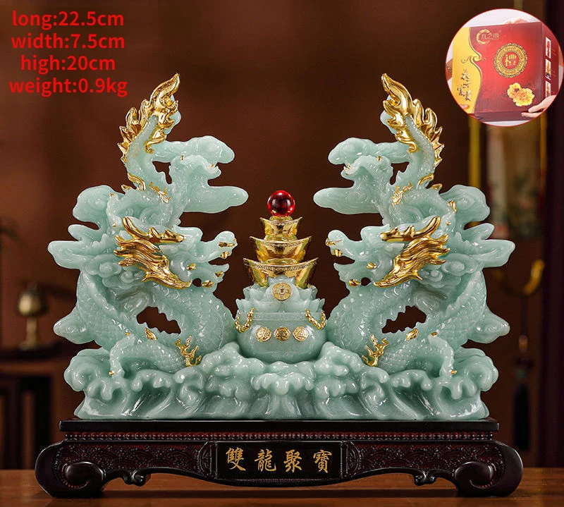 Imagem -06 - Double Dragon Treasure Bowl Fortune Qinglong Ornamentos Sala de Estar Decoração do Escritório Housewarming Presentes Presentes de Negócios