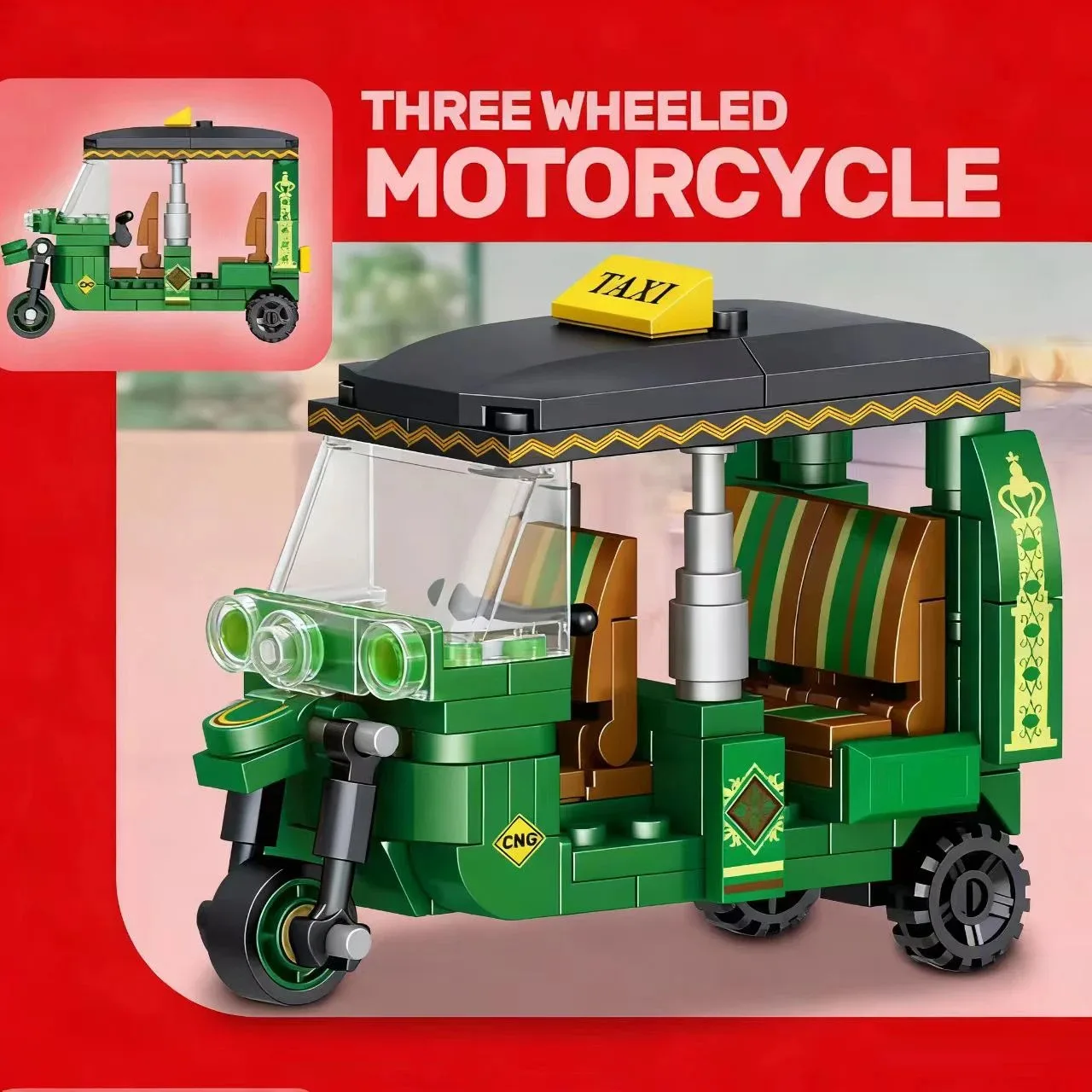 Städtisches Dreirad-Motorrad-Modell MOC Bausteine Fahrzeug Technische Bausteine Geburtstagsgeschenke Spielzeug für Kinder Jungen Erwachsene