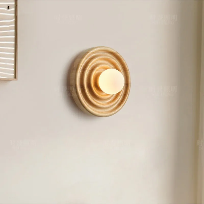 

Vintage wooden wall light LED rustic wall circle light Living Room Decoration Light Corridor Creative Bedside farmhouse light