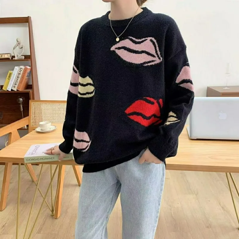 Women\'s Autumn and Winter Elegant Round Neck Pullover Long Sleeved Knitted Sweater Casual Versatile Western-style Commuting Tops