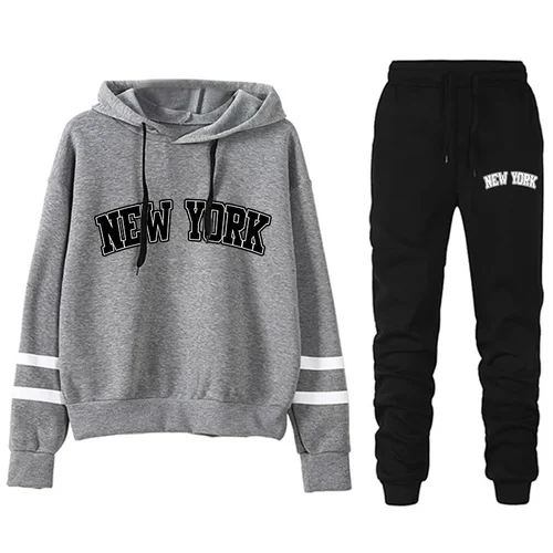 Imagen 2 del producto Chándal o pantalones o traje de Nueva York para mujer Sudadera con capucha versátil a rayas Simplicidad Moda urbana Trajes casuales S-3XL2024