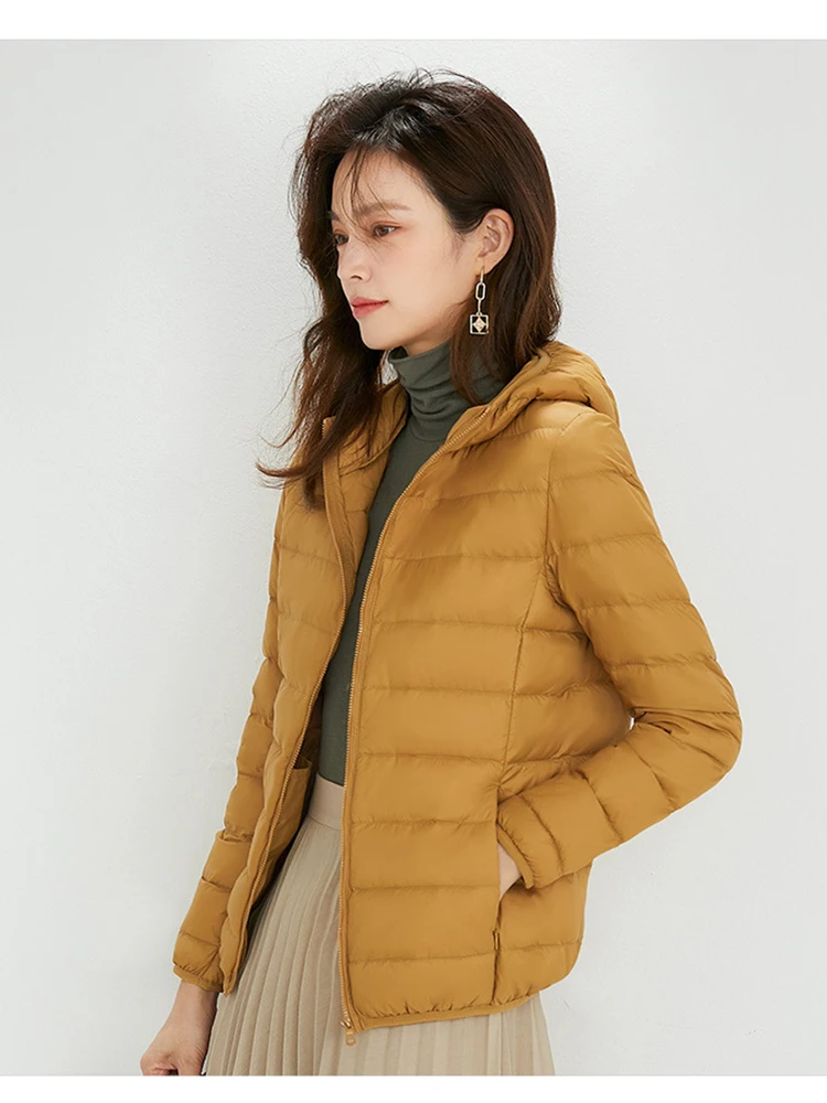 Women\'s Fashionable New Thin Down Jacket with Long Sleeves, Zipper Engine Hooded, Short Coat, cheap shipping cost included