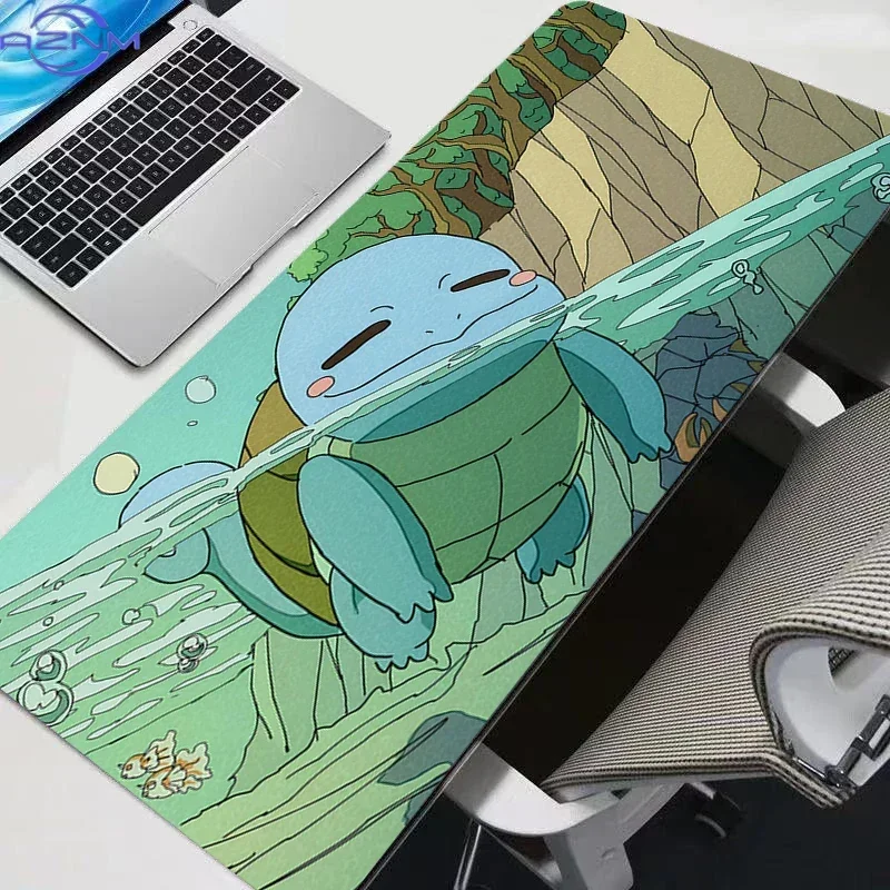 Squirtle Underwater Nature Large Mousepad, Rubber Non Slip Extended Gaming Desk Mat, Anime Cartoon Table Pad for Laptop Office D