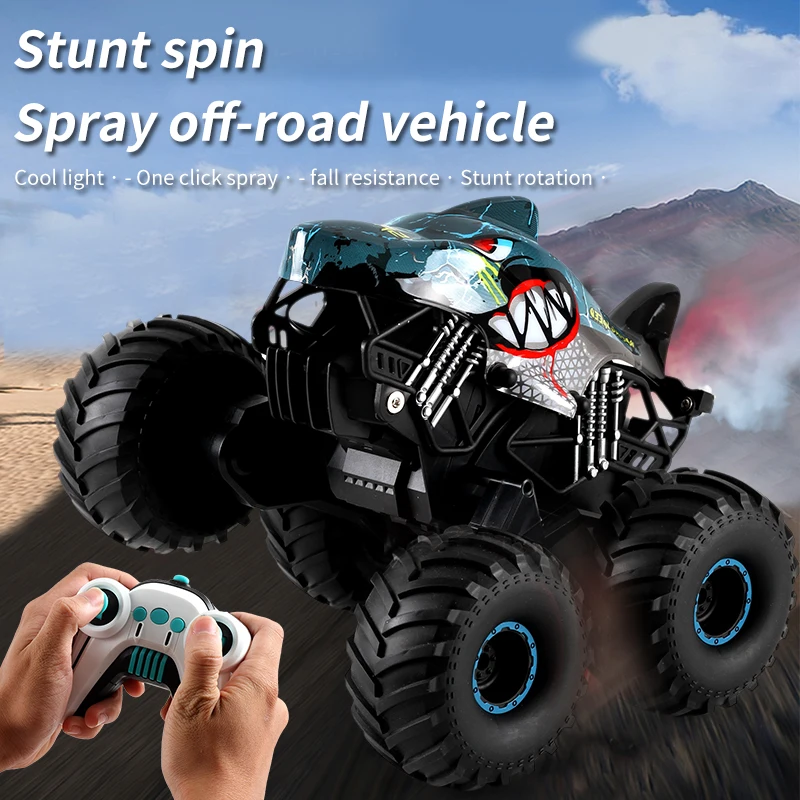 

Детский автомобиль с дистанционным управлением, 2,4 г, вращающийся распылитель, пульт дистанционного управления, автомобильные фонари, музыкальная форма акулы, внедорожная игрушечная машина для мальчиков