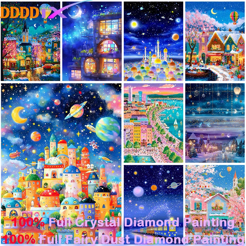 Starry Night Diamond Art Full Fairy Dust Crystal Square DIY Cure Landscape Cross Stitch Embroidery Kit Home Decor 5D New Arrival
