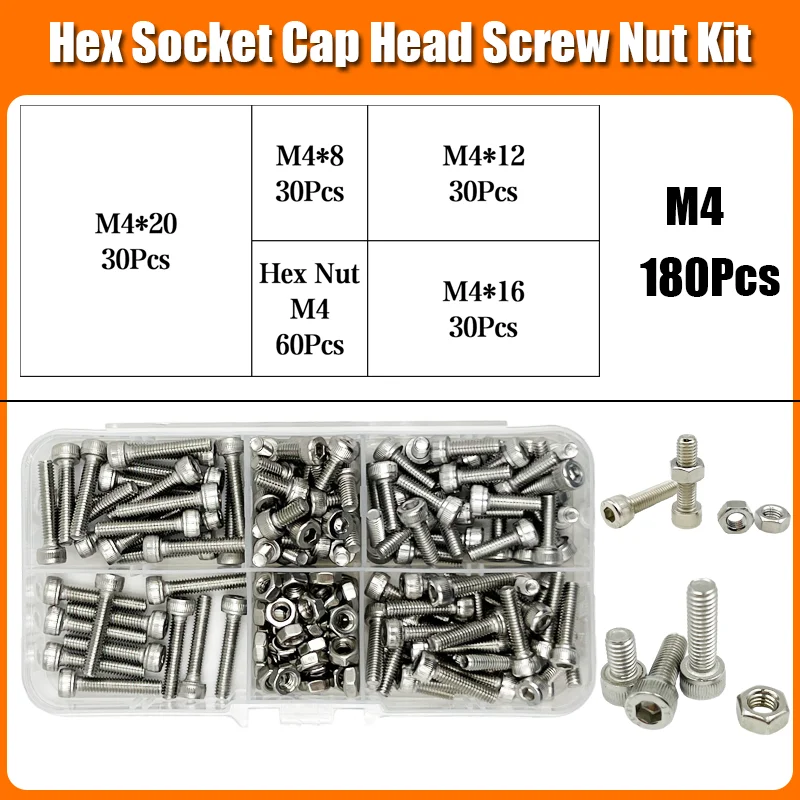 M2 M2,5 M3 M4 M5 M6 M8 304 Edelstahl Sechskant Innensechskantschraube Bolzen Mutter Set Innensechskantschraube DIN912 Sechskantschraube mit Mutter – Detail 14