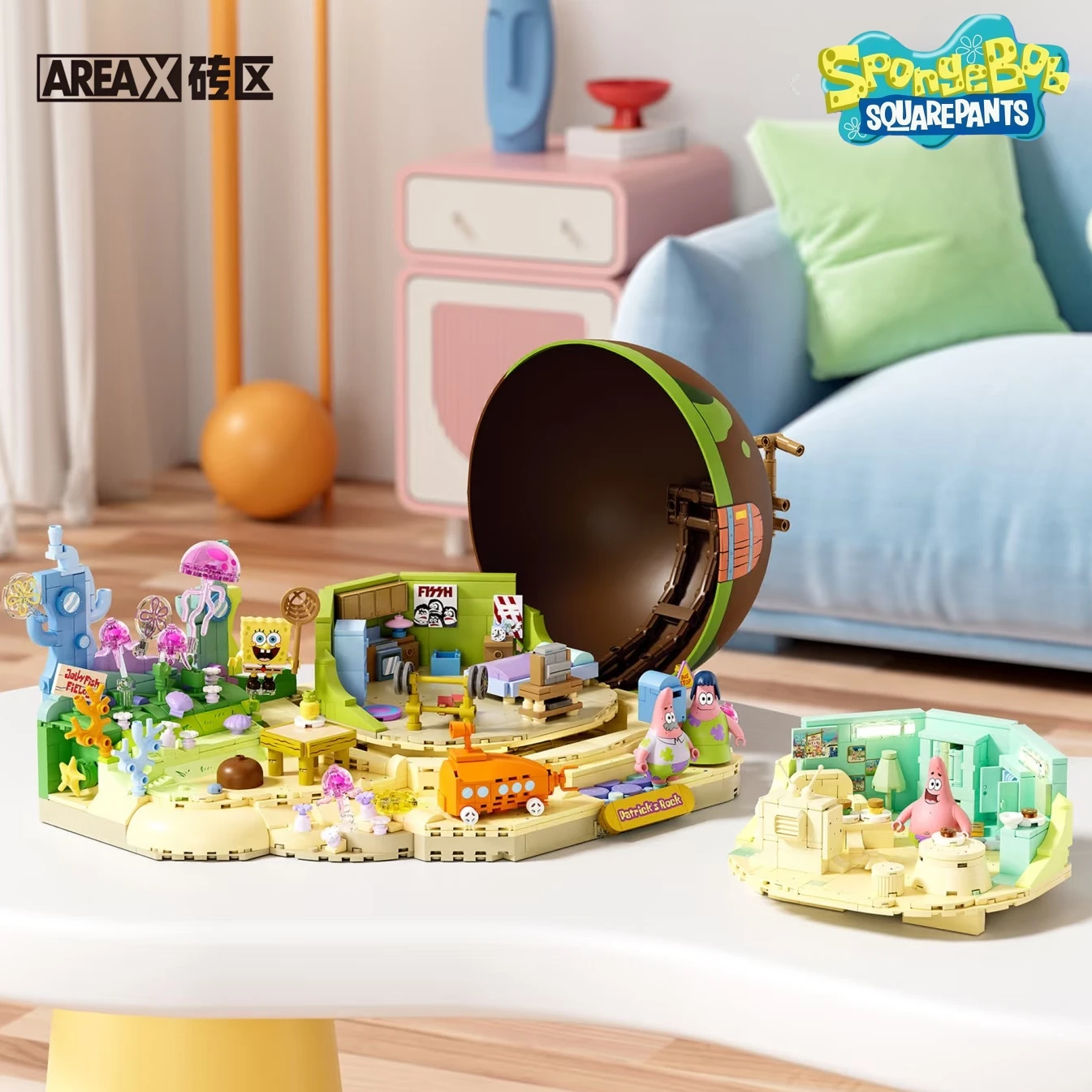منطقة اللبنات الجديدة سبونجبوب سكوير بانتس نجمة كبيرة حجر البيت التجمع نموذج أنيمي جمع لعب هدايا الأطفال