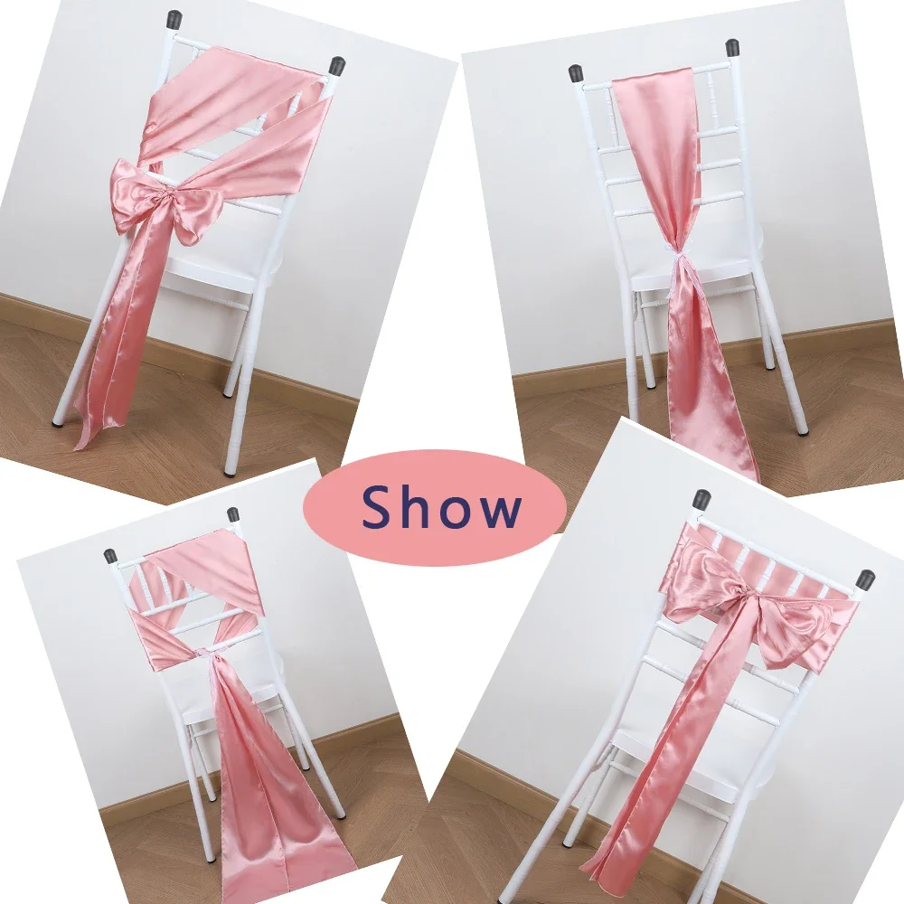 10/50PCS Satin Chair Sashes Bows Universal Chair Ribbon Ties Back Sash for Wedding Party Events Banquets Hotel Event Chair Cover