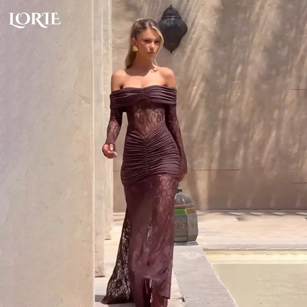 

LORIE Lace Strapless Memraid Evening Dress 3D Flowers Pleats A-Line Bobycon Saudi Party Prom Dresses 2025 Club Dress Customized