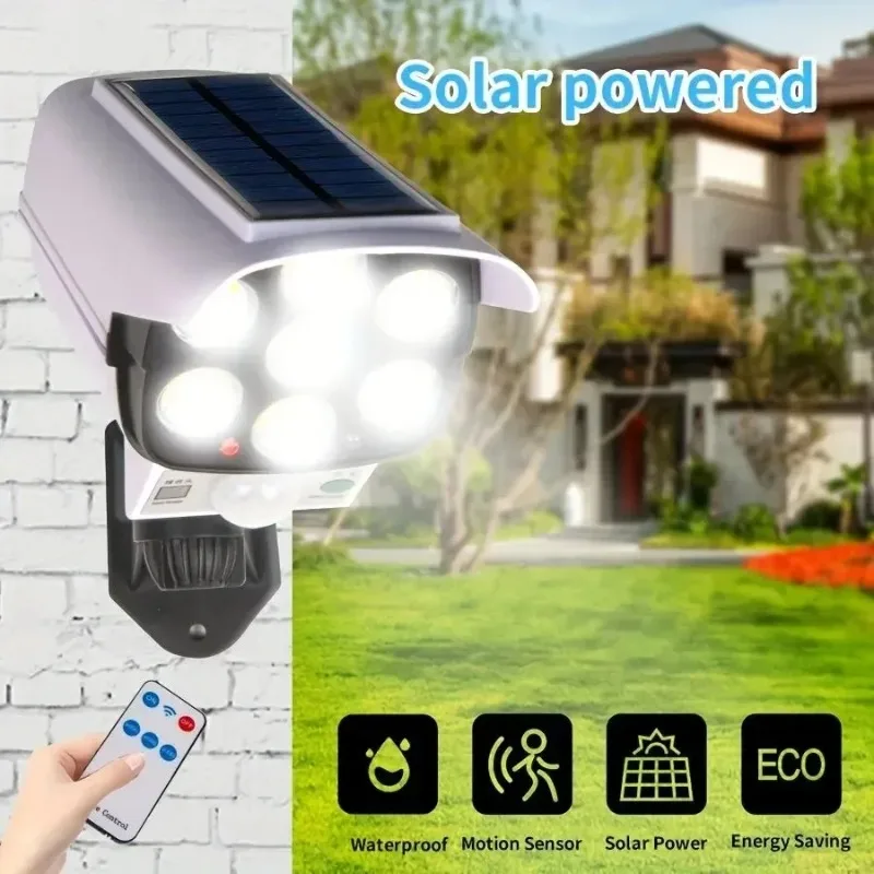

White Solar Charging LED Simulation Surveillance Wall Light 77 Light Beads 3 Functional Modes Waterproof Automatic Lighting
