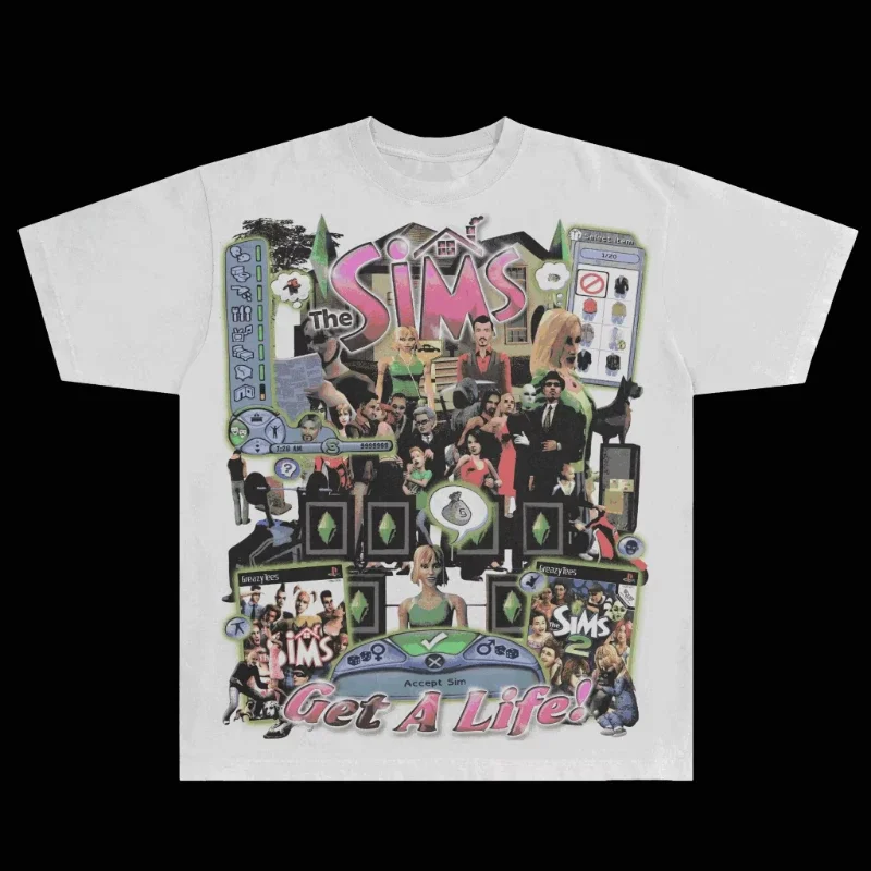 Koszulka The Sims Classic Summer Tee, bawełniana, z nadrukiem, krótki rękaw, modna, luźna, oversize, streetwear, męska i damska.
