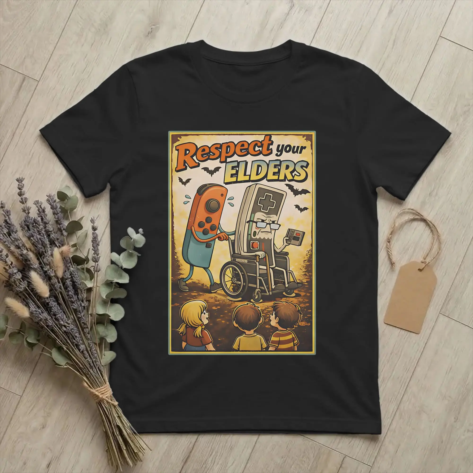 Respect Your Elders Retro Gaming  T Shirts 100% Cotton Novelty T-Shirts Crew Neck Funny Gamer  Tees Short Sleeve Clothes