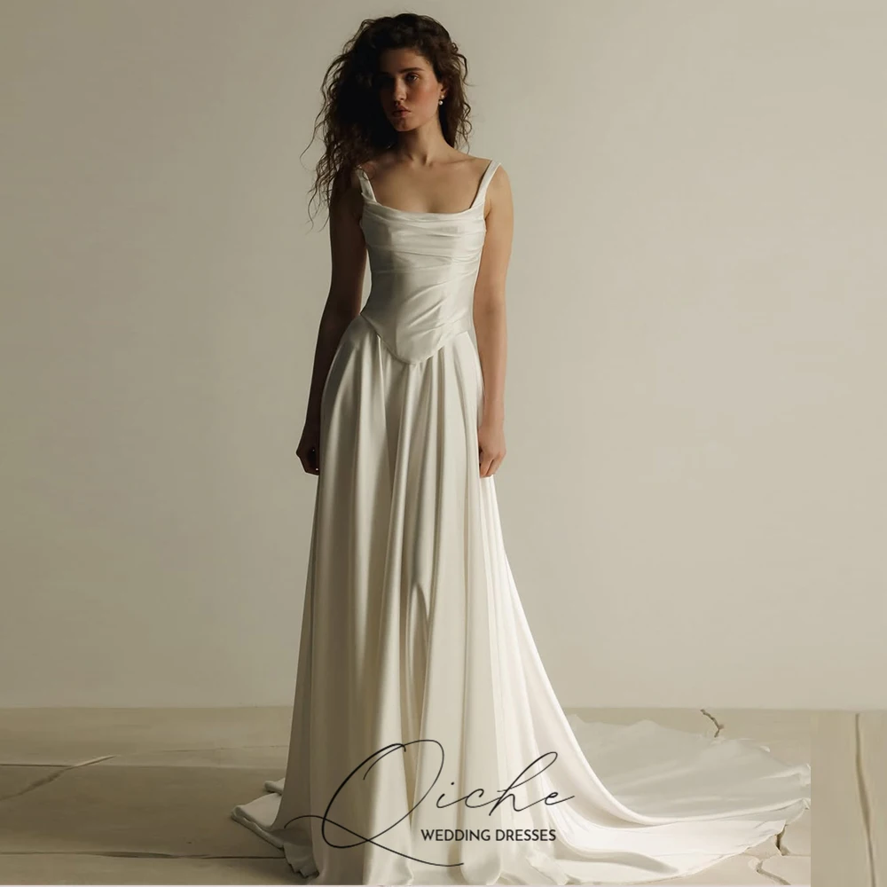 

QICHE Elegant Wedding Dresses for Bride Shoulder Straps Sleeves Bridal Party Gown with Train Customized A Line Wedding Dress