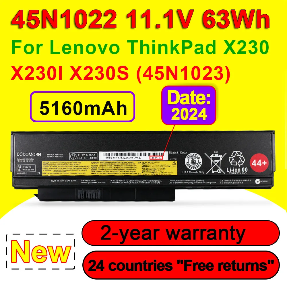 

11.1V 63Wh 5160mAh 44+ 45N1022 45N1023 Laptop Battery For Lenovo ThinkPad X230 X230I X230S 45N1020 45N1021 45N1024 45N1025