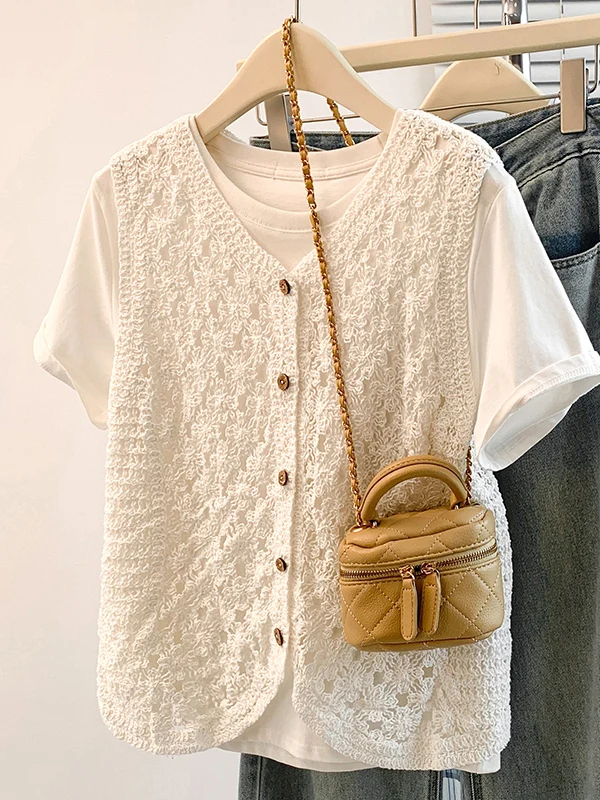 Women's Knitted Hollow out Hook Flower Vest Cardigan Bohemian Layering Outerwear Fall New Style plus Size Commute Friendly