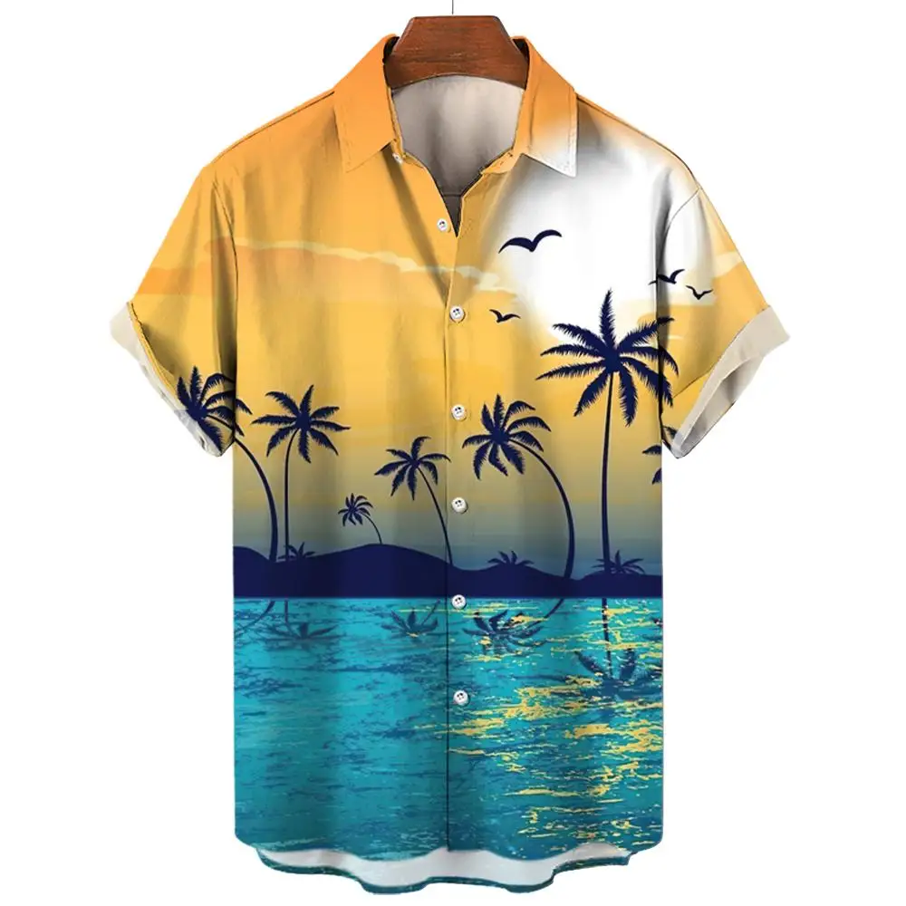 Summer Hawaiian Shirt Beach Men's Shirt Coconut Tree Print Blouse Oversized Mens Clothing Unisex Casual Short Sleeved Shirts