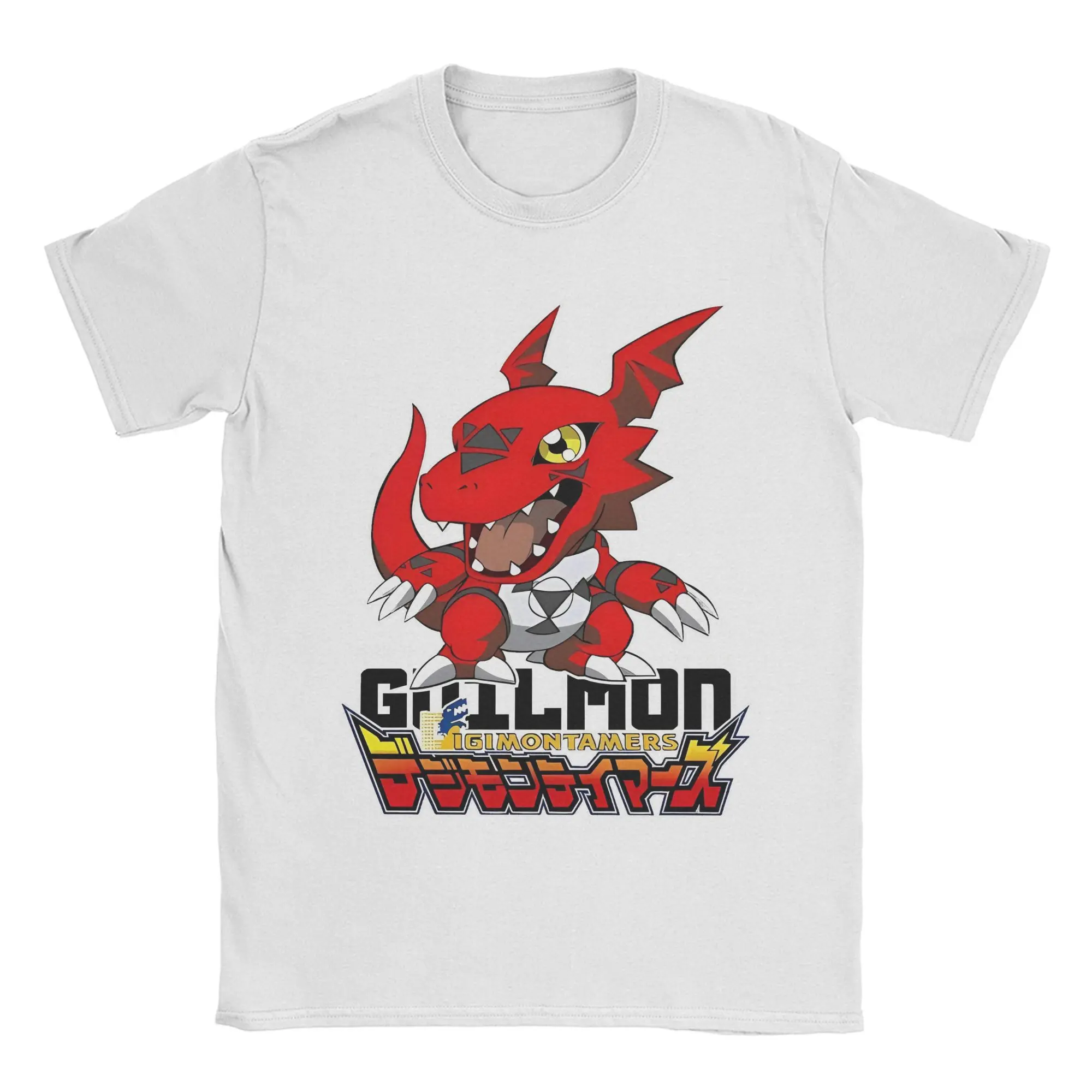 Novelty Digimon Tamers Guilmon Tshirt Men's Crewneck Short Sleeve Tops  Cotton Summer Clothes