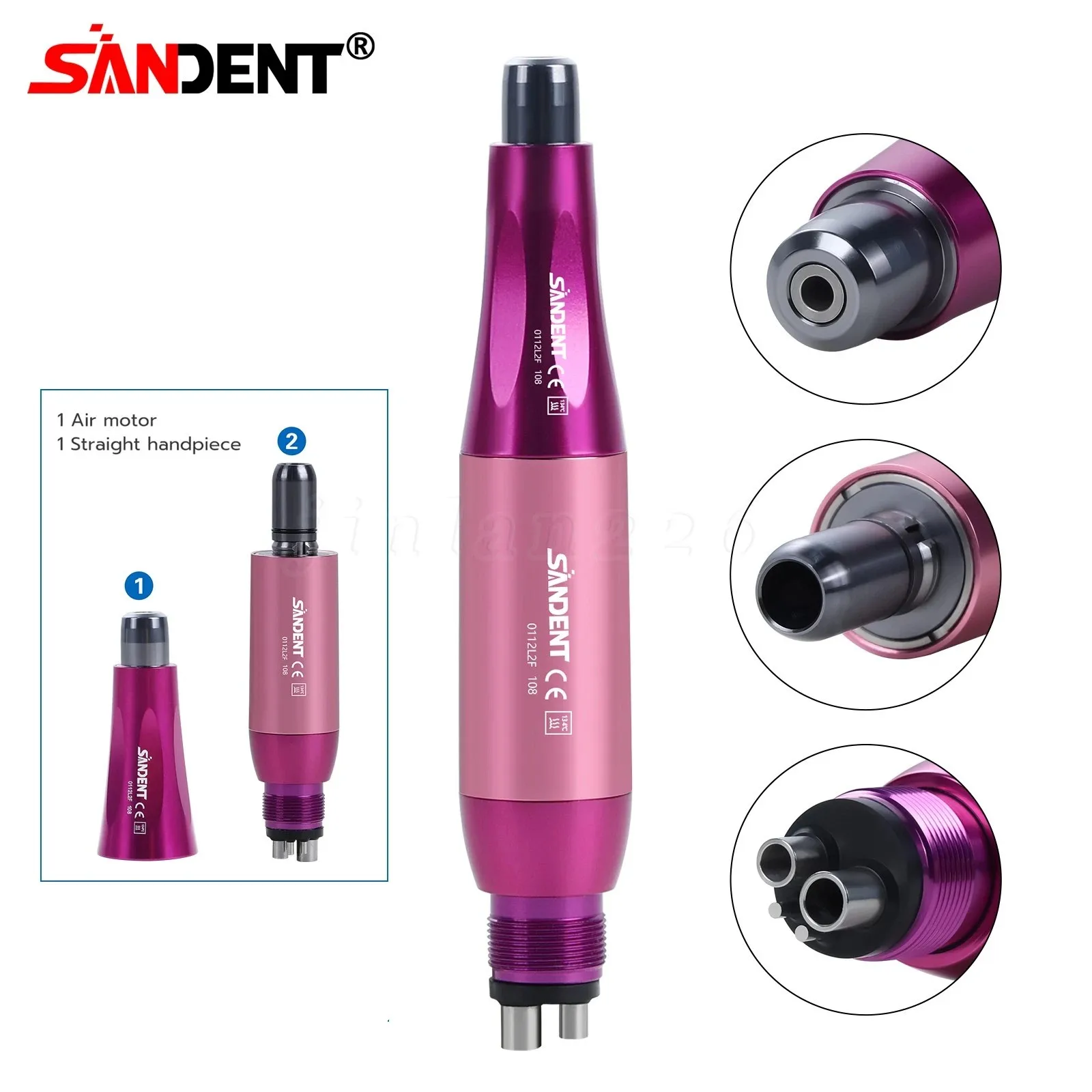 

360 ° Поворотный стоматологический наконечник для гигиены полости рта, пневматический мотор, 4 отверстия и конус 4:1