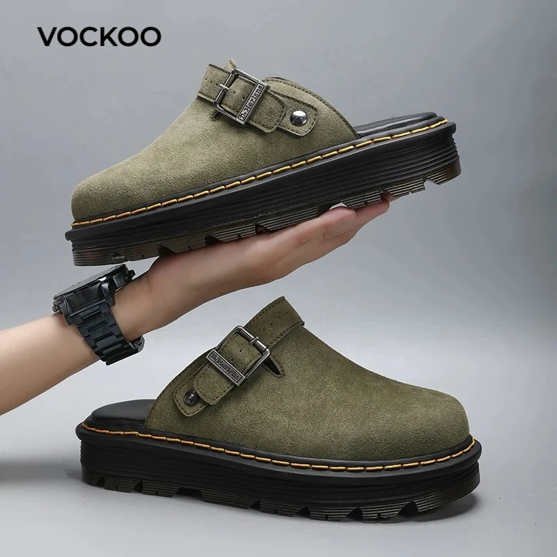 

Мужские модные кожаные повседневные шлепанцы VOCKOO, женские всесезонные полутапочки, нескользящие пляжные туфли, классические сабо