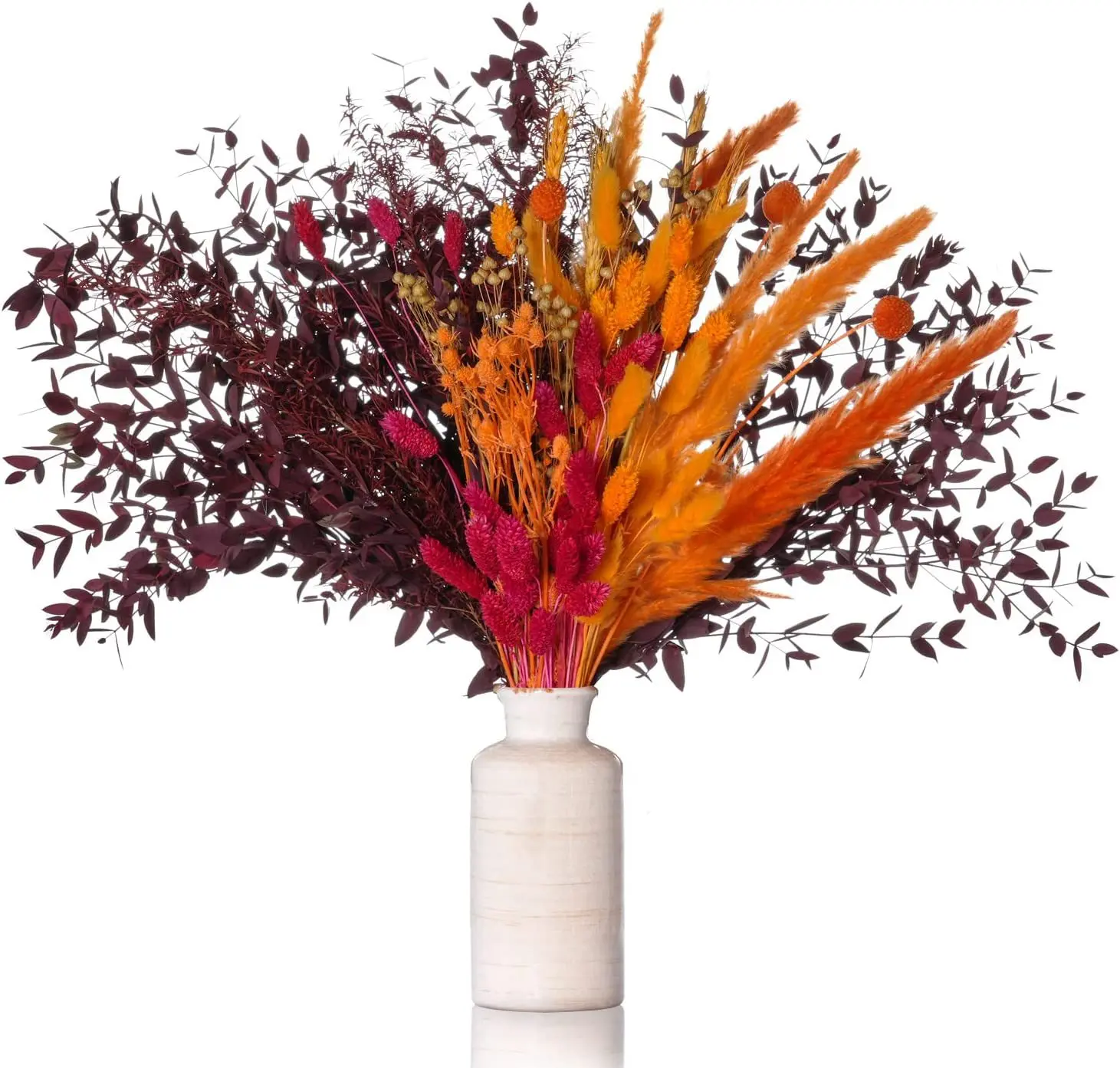 Total 100 Pcs Reeds Dried Flower Bouquets Bohemian Wedding Decorations Bunny Tails Eucalyptus Trees Wheat Balls