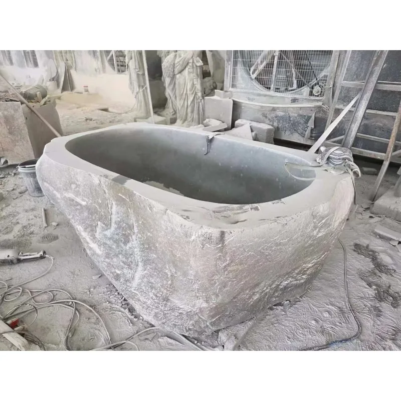 Natural Stone Oval Freestanding Bathtub Hand Carved Soaking Tub Modern Bathroom Vessel Rustic Home Decor Custom