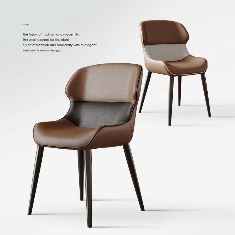Italian Minimalist Nordic Chair Solid Wood Dining Chair Cat Paw Leather Carbon Steel Legs Color-Block Multifunctional Home Chair