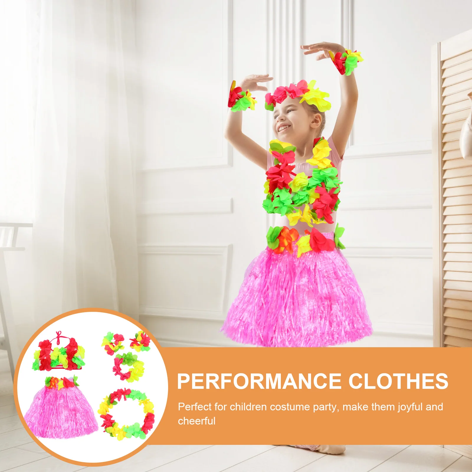 

6 pcs Hawaii Theme Costume Set Elastic Bra Headband Wreath Party Decorations Cosplay Accessories Luau Photo Props For Children