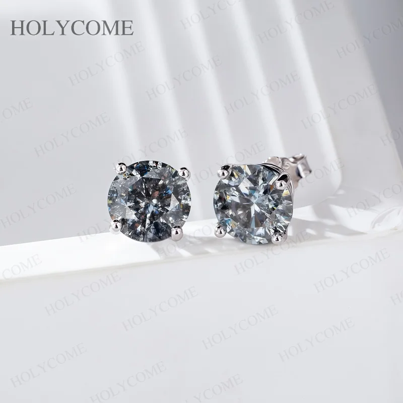Salt and Pepper Diamond Stud Earrings 925 Sterling Silver Moissanite Round Cut Gray Daily Wear Fine Jewelry Mother's Day Gifts
