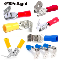 50/100Pcs Bagged Semi-insulated Piggy Back Spade Connectors Quick Disconnect Butt Splice Piggyback Assortment Connector Kit