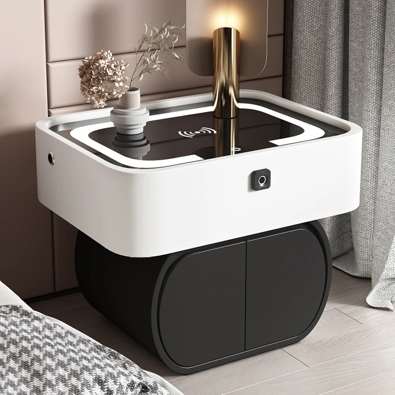 Modern Nordic Nightstand Phone Charger Black Bedside Minimalist Nightstand Luxury Storage Armarios De Dormitorio Home Decoration