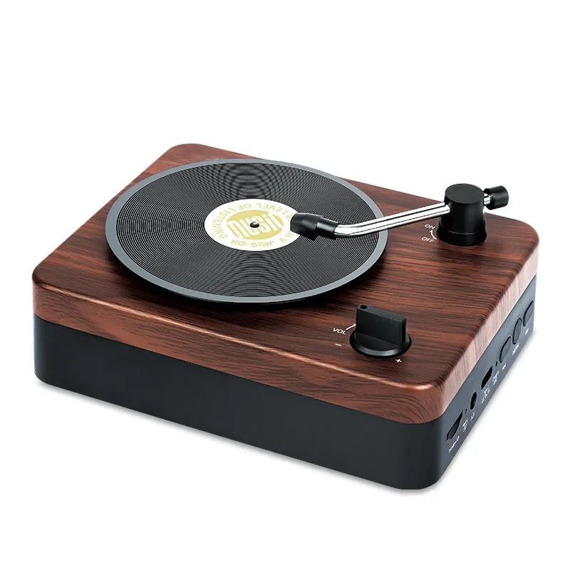 Retro Wooden Bluetooth Speaker Desktop Mini Wireless Small Speaker Phonograph Vinyl Record Stereo Wholesale