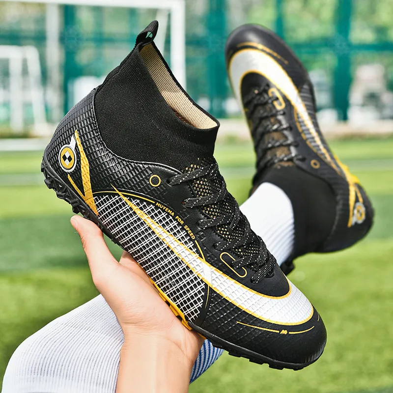 2022 Black High Men's Sneakers Football Trainers Outdoor Unisex Spikes Soccer Shoes School Crampons Football Boots for Teenagers