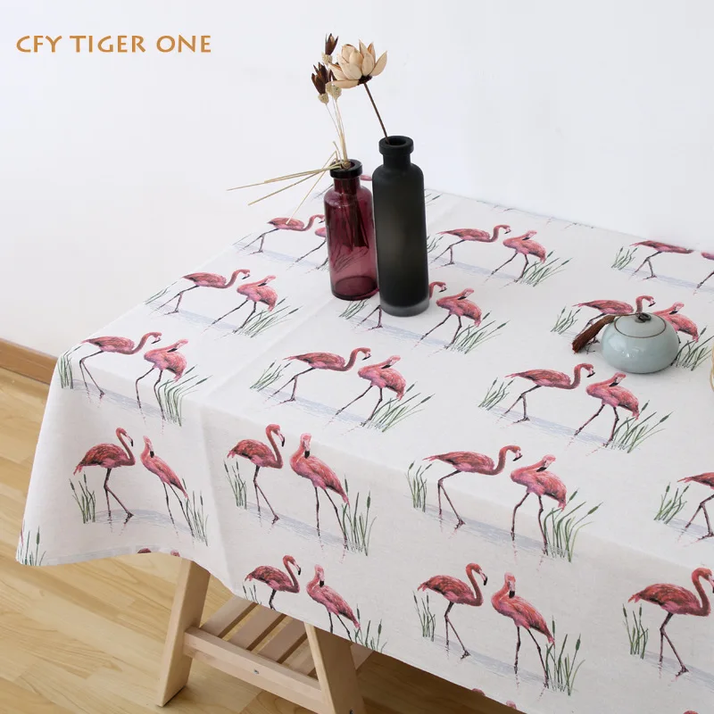 Cotton Linen Cartoon Flamingo Tablecloth Antifouling Rectangular Tablecloth Washable Oil Resistant Coffee Table Mat Table Cover