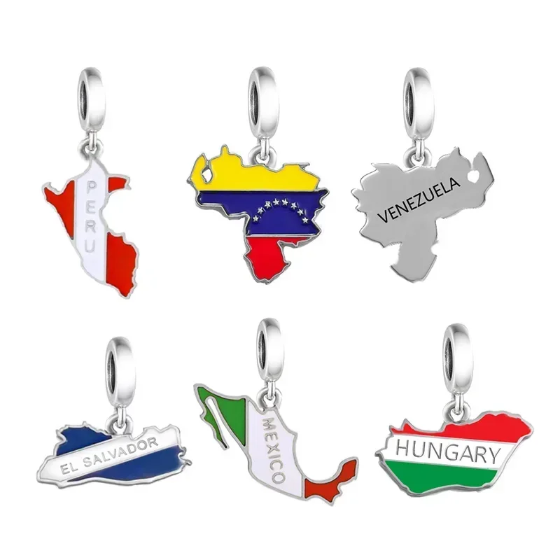 Fit oryginalna bransoletka Pan Charm 925 srebro miłość kraj czerwona biała flaga Peru mapa koraliki do robienia kobiet Berloque