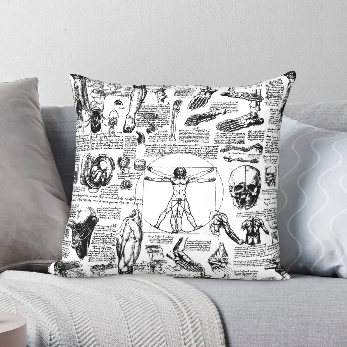 Da Vinci Anatomy Sketches Pillowcase Polyester Linen Velvet Printed Zip Decor Pillow Case Sofa Cushion Cover
