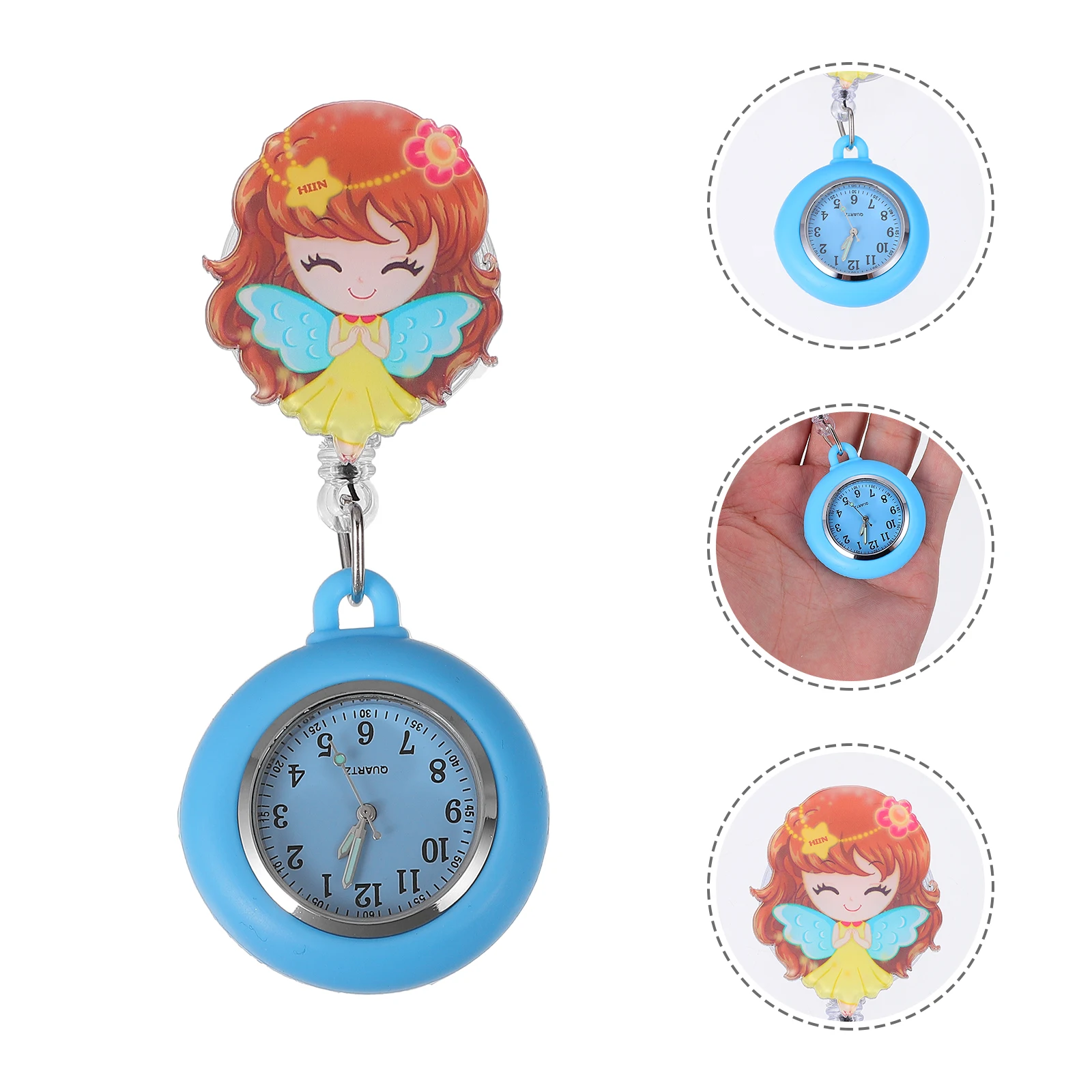 

s Nurse Pocket Watch Clip On Retractable Quartz Alloy Women Fashion Fob Watch Floral Fairy Theme Medical Staff Accessory
