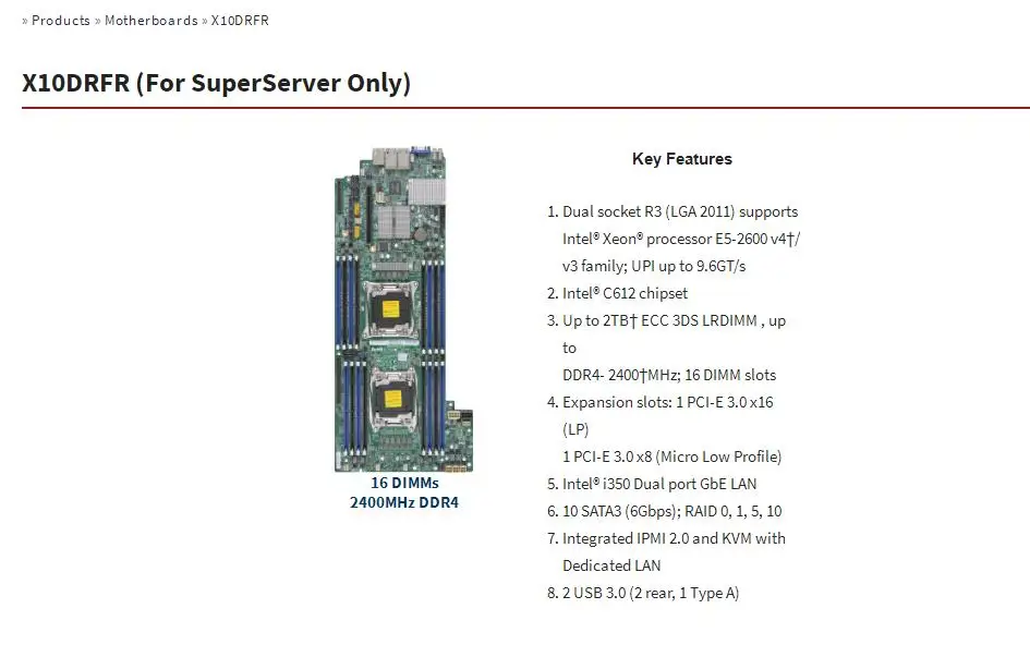 X10DRFR für Supermicro F618R2-RT+ 8 Hot-Plug-Systemknoten Server-Motherboard