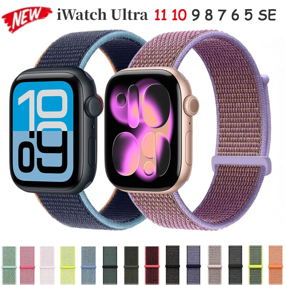 حزام حلقة من النايلون المضفر لساعة أبل الترا 3/2 49 مللي متر 11 10 9 8 7 46 مللي متر 45 مللي متر 41 مللي متر سوار الفرقة IWatch 6 5 4 SE 44 مللي متر 40 مللي متر حزام #1