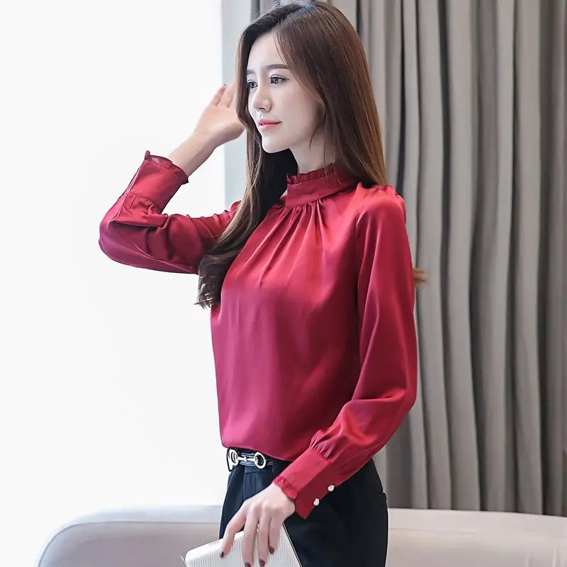 Women\'s Clothing Fashion Office Lady Solid Color Ladies Tops Business Casual Long Sleeve Pullovers Spring Autumn Thin T-Shirts