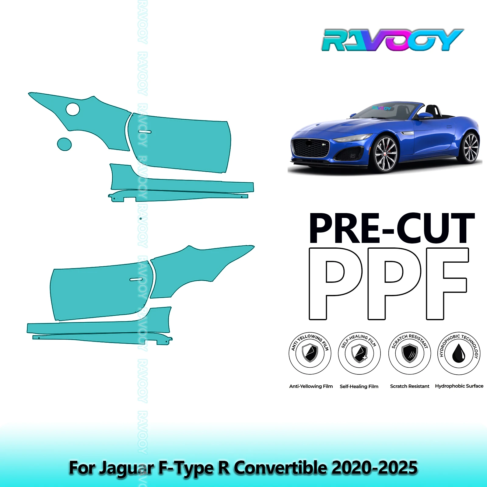 

For Jaguar F-Type R Convertible 2020-2025 8.5mil Clear Matte Pre-Cut PPF Door & A/B Pillar Kit TPU Paint Protection Film Set