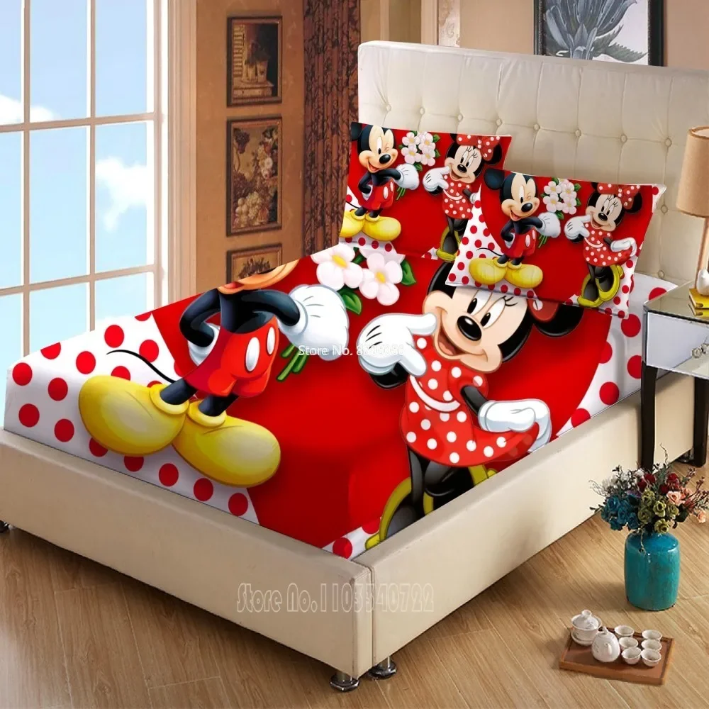 Disney Mickey Minnie Mouse Crown Mattress cover Fitted Sheet Bed Sheets Bed Linen for Child Kids Teen Bedspread Bedroom Decor