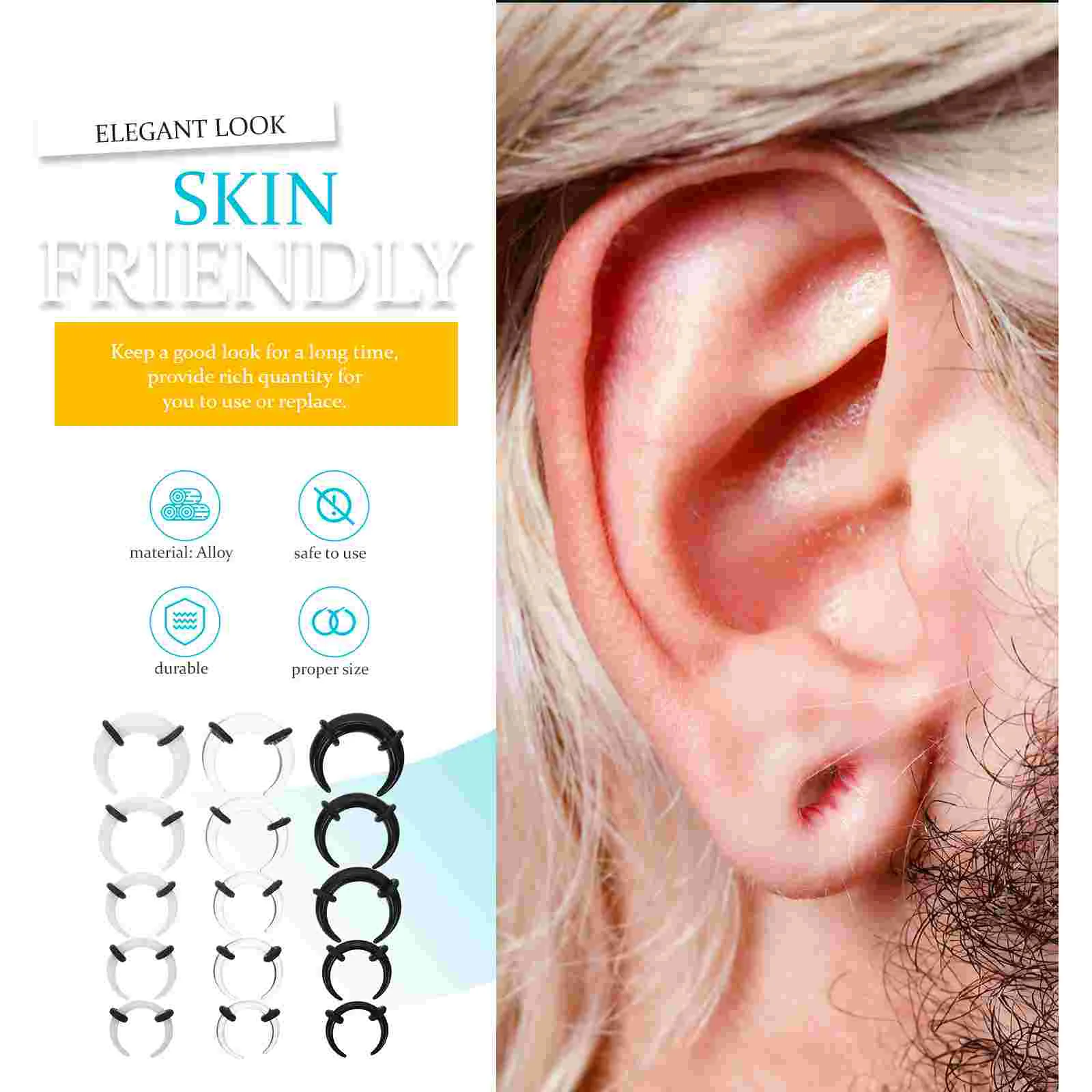 15 Pcs Transparent Ear Expansion Horseshoe Nose Kit Rings Septum Pincher Studs Cartilage Acrylic Body Piercing Jewelry Man