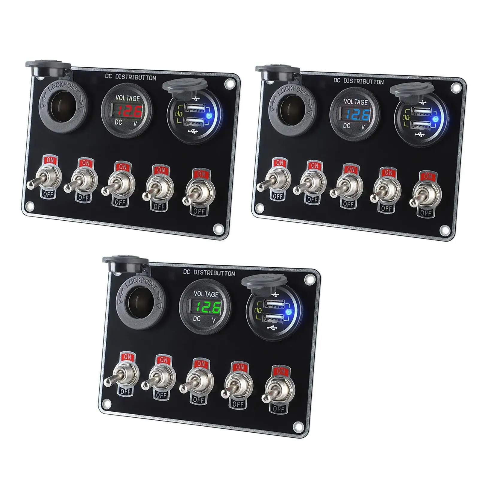 Car 5 Gang Rocker Toggle Switch Panel Digital Volmeter USB Charger UTV